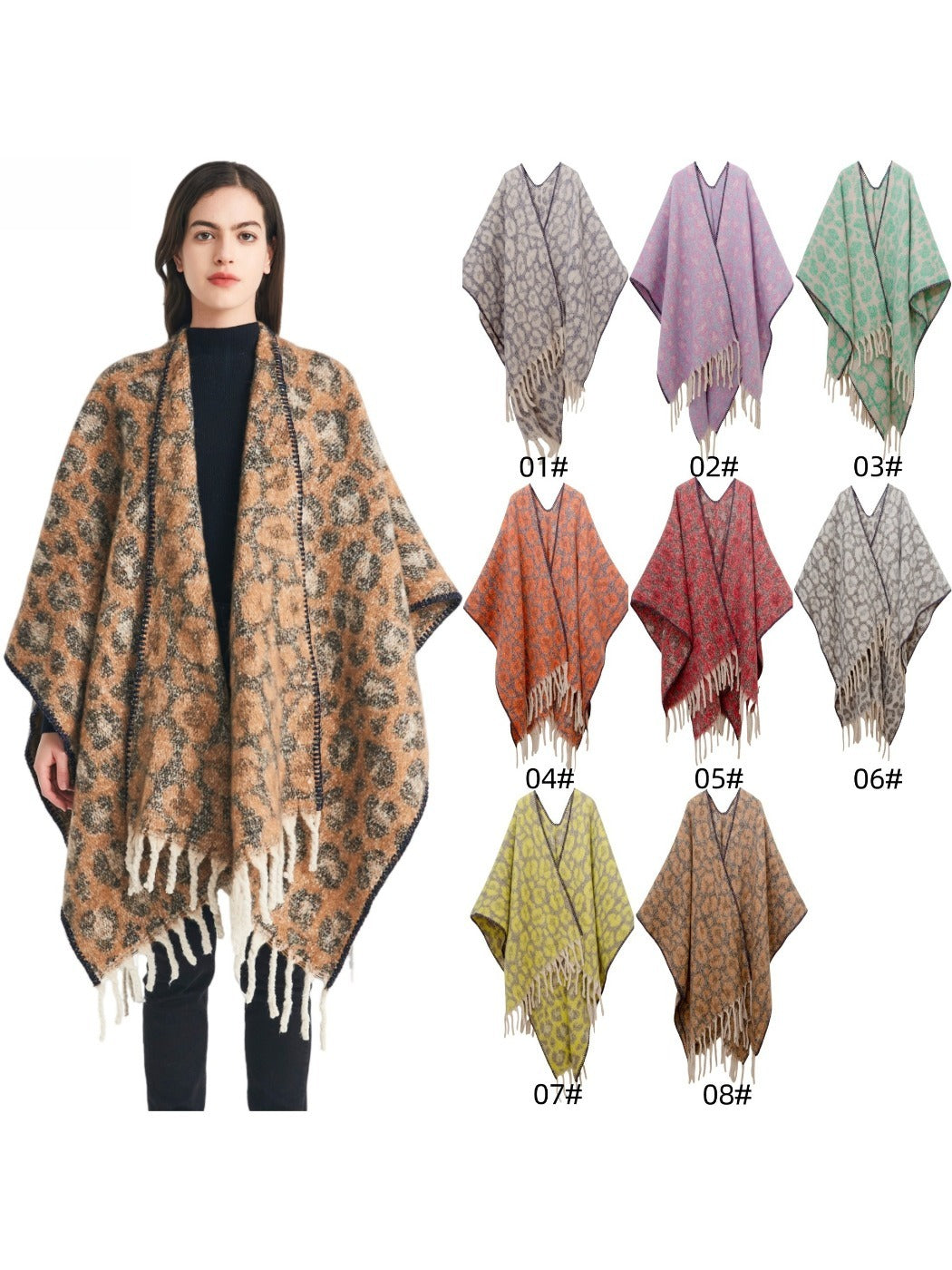 Scarvii - Thick Leopard Printed Wrap Shawl with Tassels