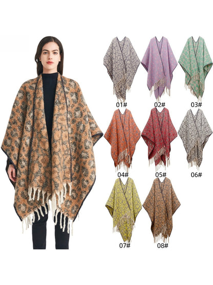 Scarvii - Thick Leopard Printed Wrap Shawl with Tassels