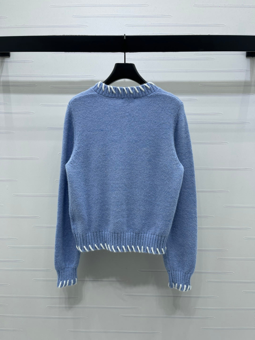 CC 26s Crochet-Trimmed Crew Neck Cardigan Blue Knit 343630