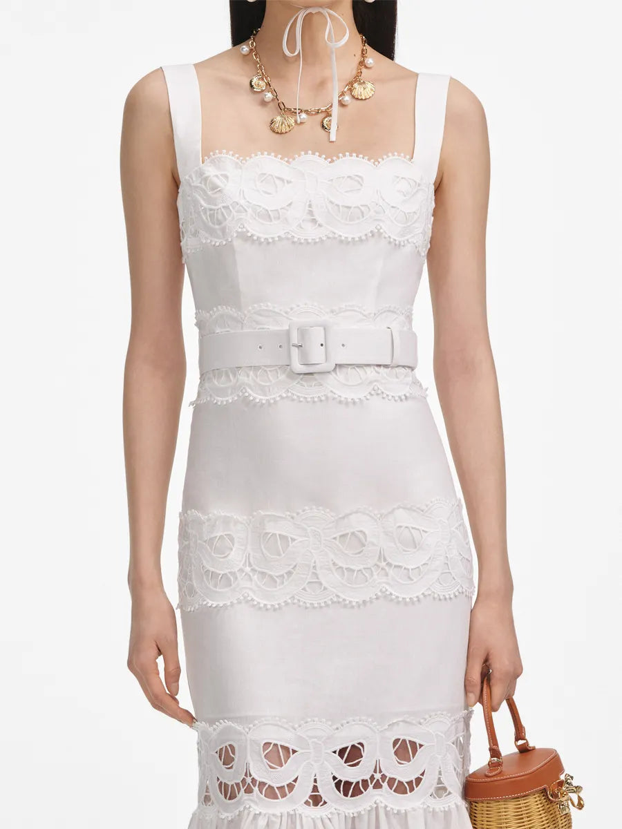 Victoria Linen Lace Insert Midi Dress