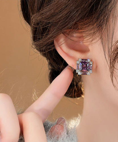 Classy Purple Copper Alloy Zircon Crystal Stud Earrings