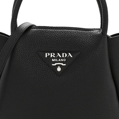 Vitello Daino Soft Small Zippered Top Handle Bag Black