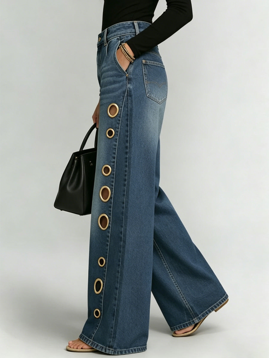 June Metal-Eyelet Jeans