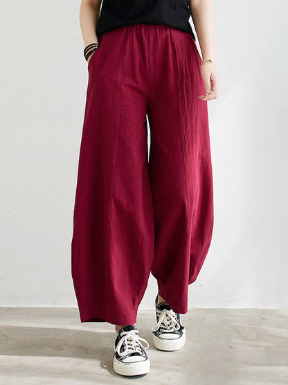 Wide Leg Loose Elasticity Solid Color Casual Pants Bottoms