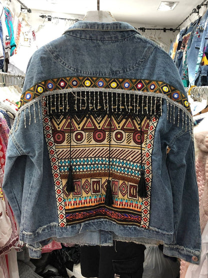 National Wind Embroidery  Old Water-Washing And Denim Jacket.