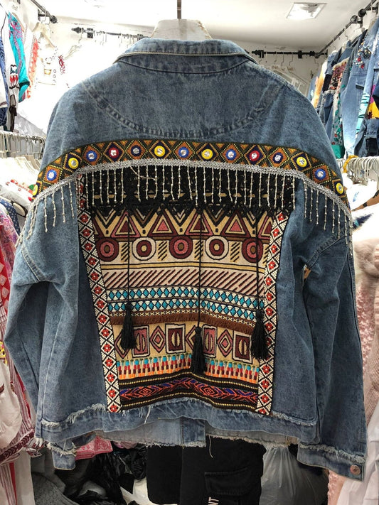 National Wind Embroidery  Old Water-Washing And Denim Jacket.