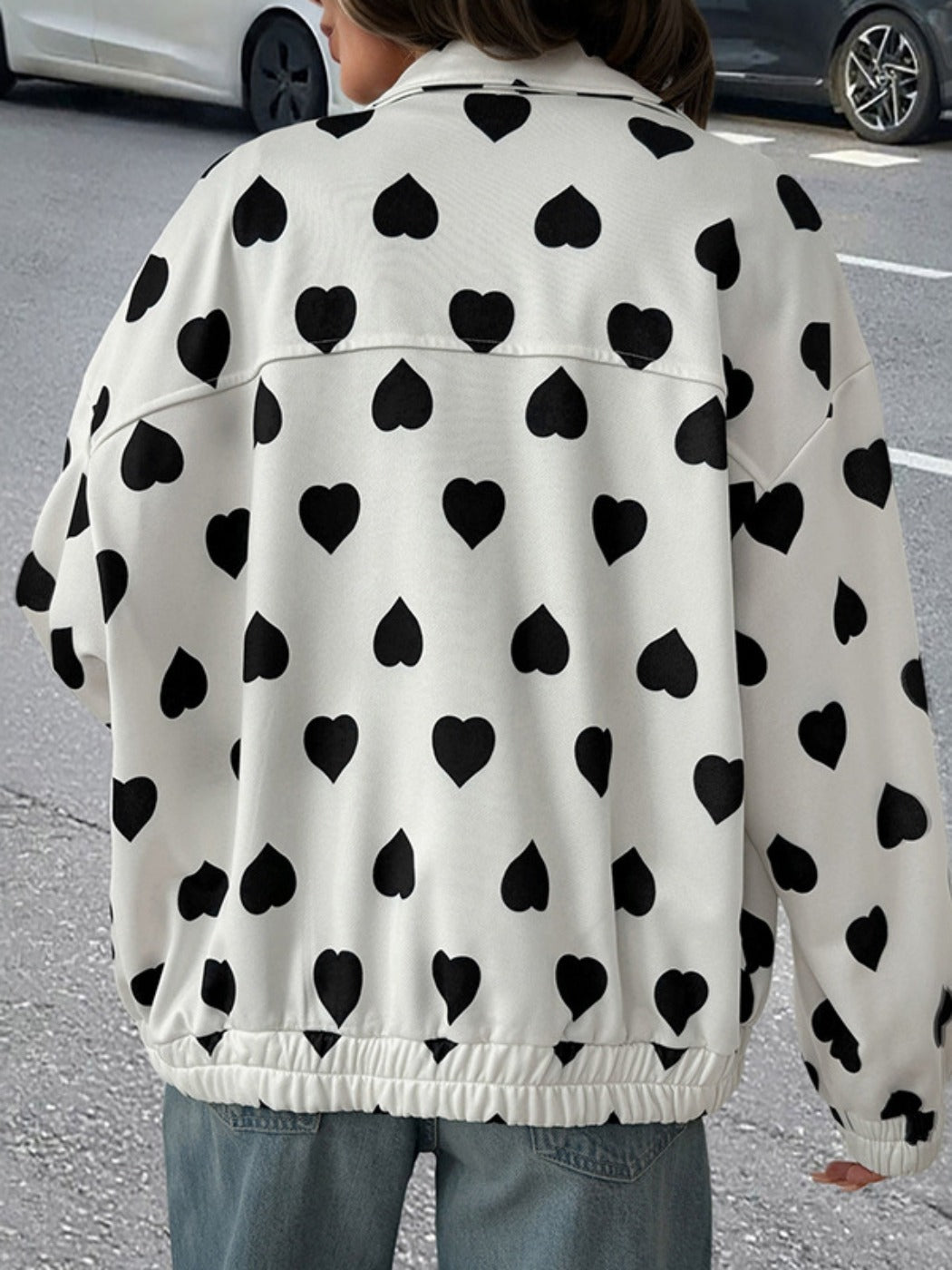 Crosa - Sweet Street Style Heart-Print Zip-Up Jacket