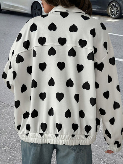 Crosa - Sweet Street Style Heart-Print Zip-Up Jacket