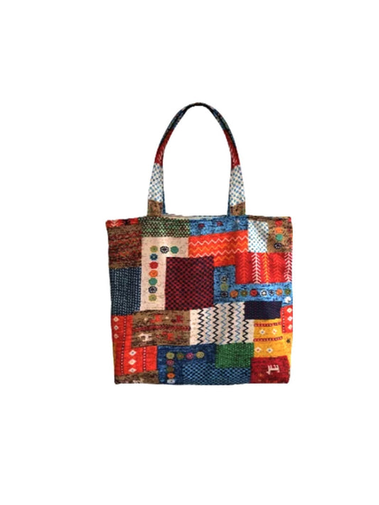 Cosbai - Canvas Tote Bag with Abstract Patchwork Design
