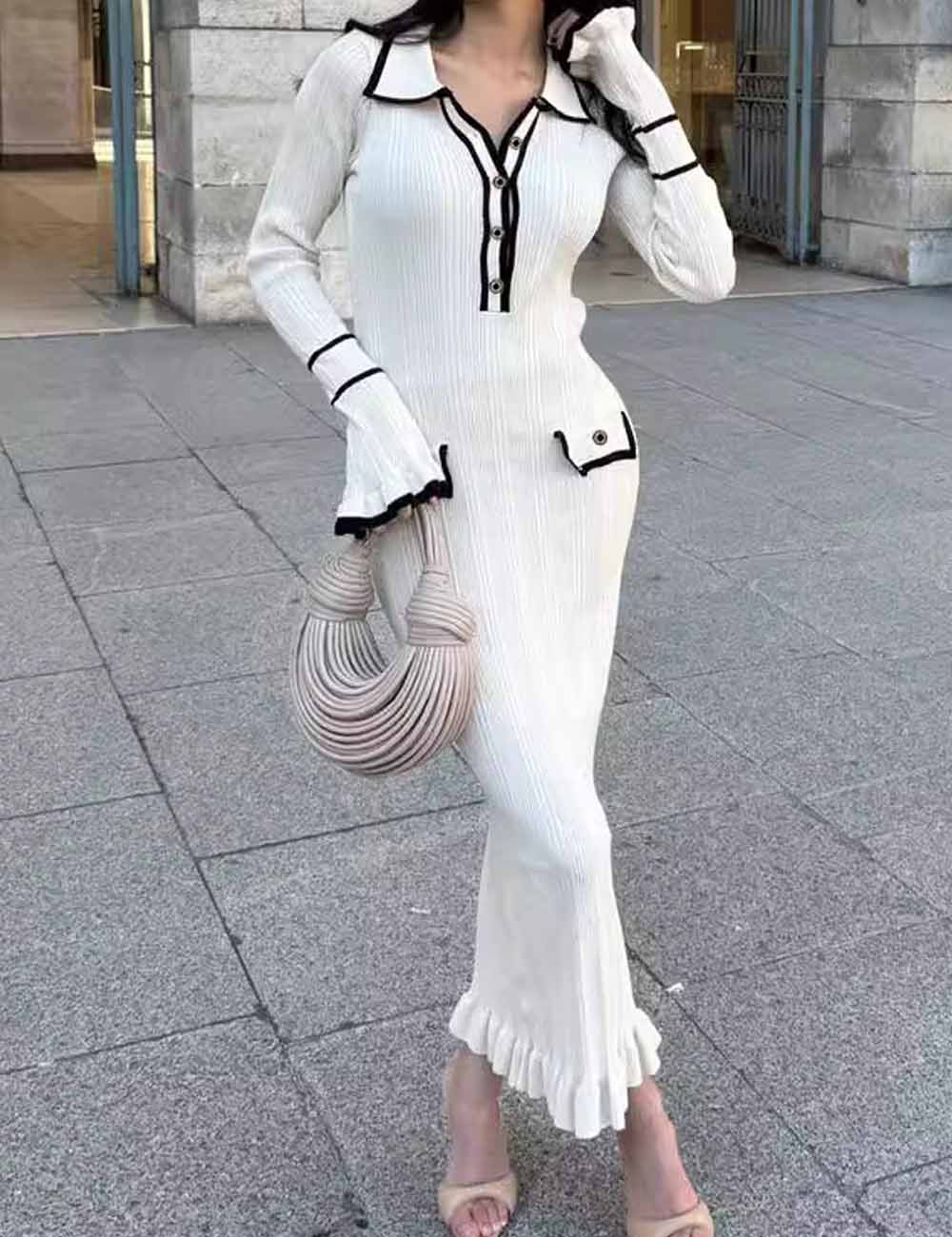 Trendy Polo Collar Button Up Maxi Dress