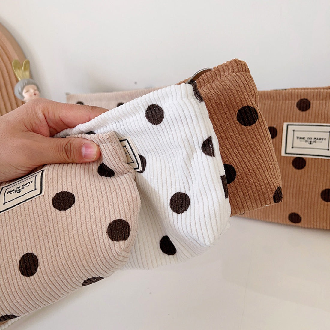 Cosbai - Corduroy Polka Dot Storage Pouch