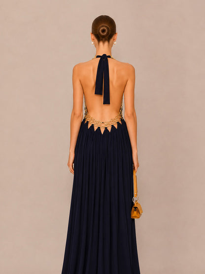 Natalia Handcrafted Deep-V Cut-Out Maxi Dress In Black