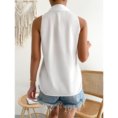 Loose Plus Size Solid Color Split-Joint Lapel Blouses