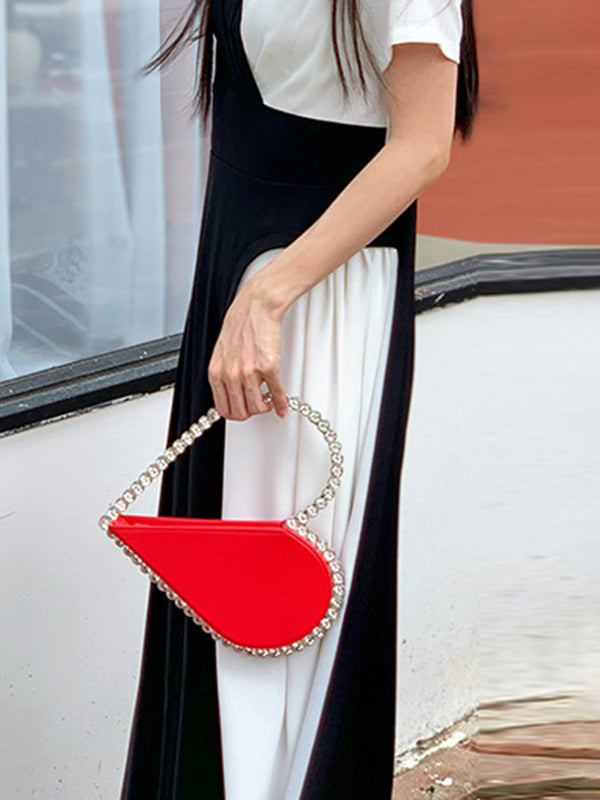 Contrast Color Heart Shape Hollow Rhinestone Zipper Evening Bags