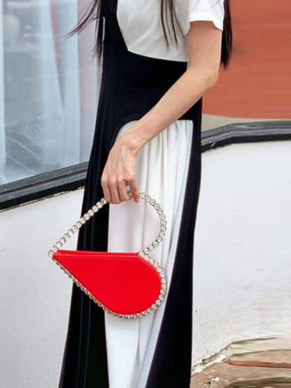 Contrast Color Heart Shape Hollow Rhinestone Zipper Evening Bags