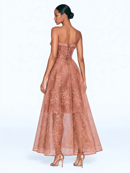 Roxana Foldover Corset Maxi Dress In Coffee