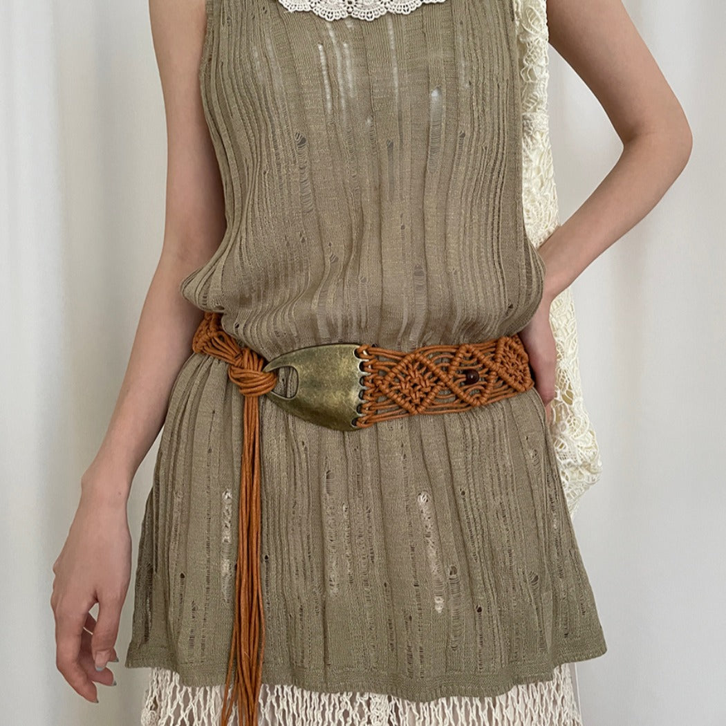 Beco - Distressed Metal Woven Belt - Boho &amp; Viantage