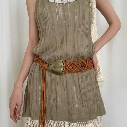 Beco - Distressed Metal Woven Belt - Boho &amp; Viantage