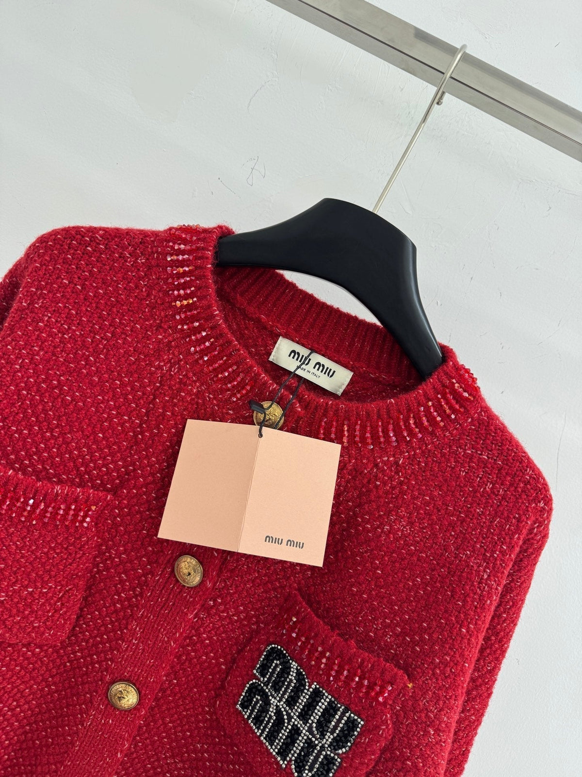Miumiu 2025 Round Neck Cardigan Red Wool 656467