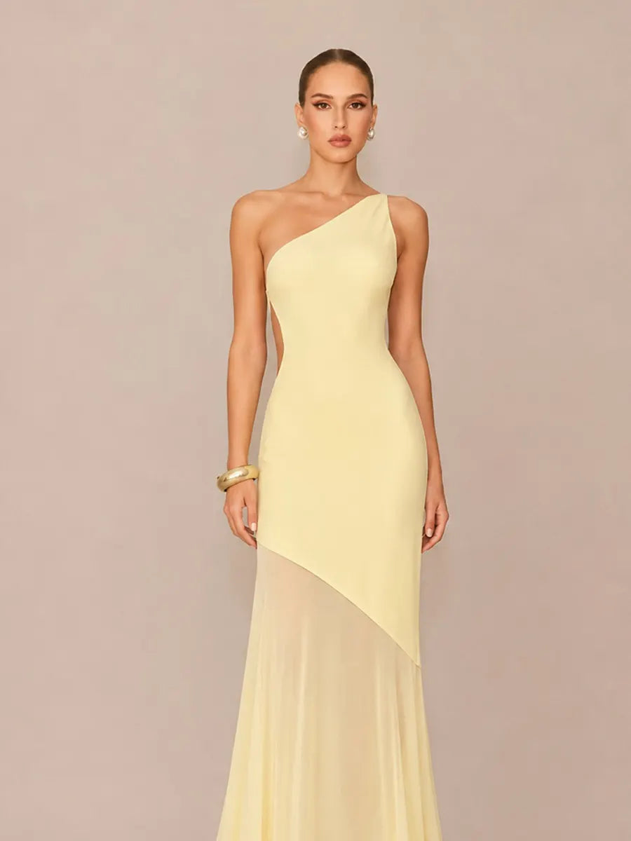 Liliana One-Shoulder Sleeveless Open-Back Maxi Dress