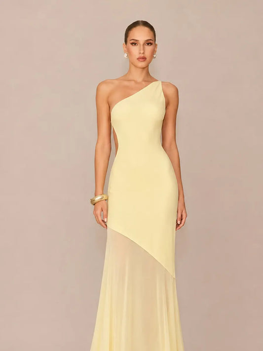 Liliana One-Shoulder Sleeveless Open-Back Maxi Dress