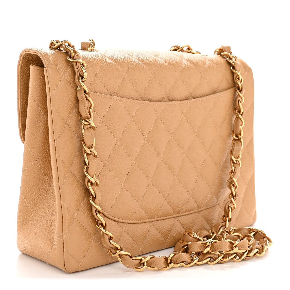 Caviar Quilted XL Jumbo Single Flap Beige