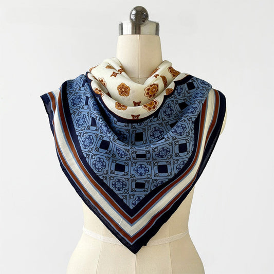 Scarvii - Vintage Diamond &amp; Floral Print Square Scarf - 35"