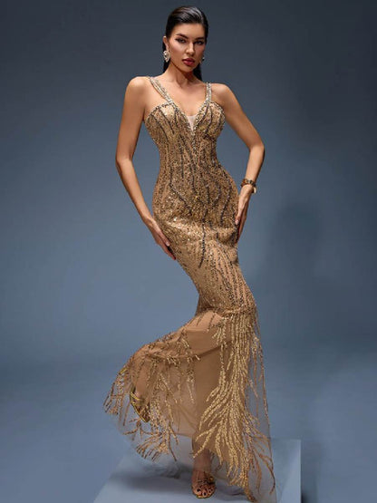 Annabelle Crystal Embroidered Maxi Dress