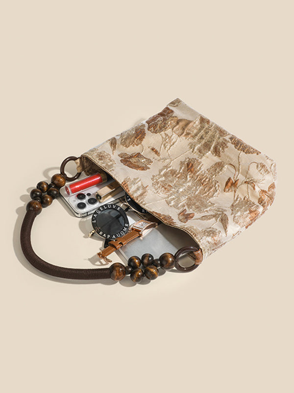 Beads Contrast Color Jacquard Pockets Split-Joint Zipper Handbags