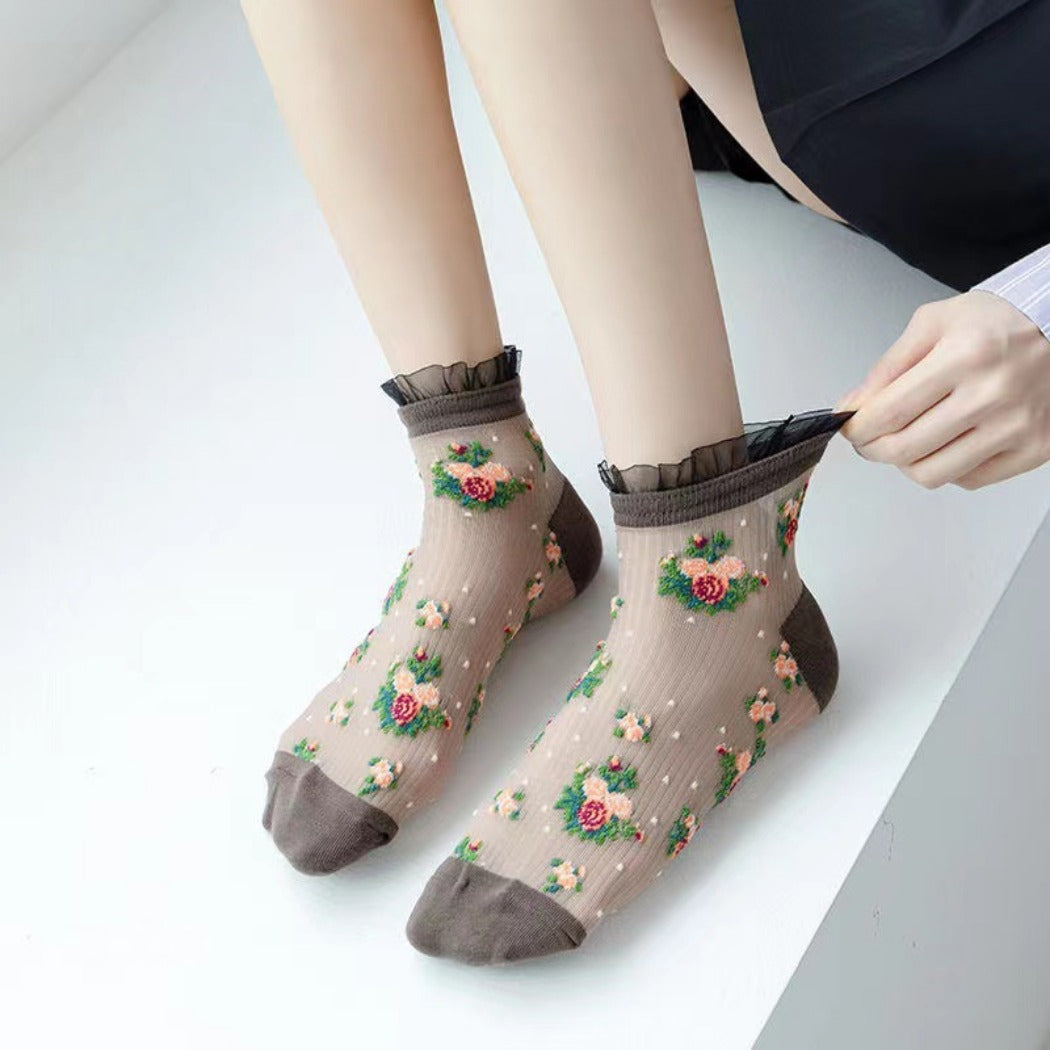 Rufia - Floral Lace Ankle Socks – 5 Colors