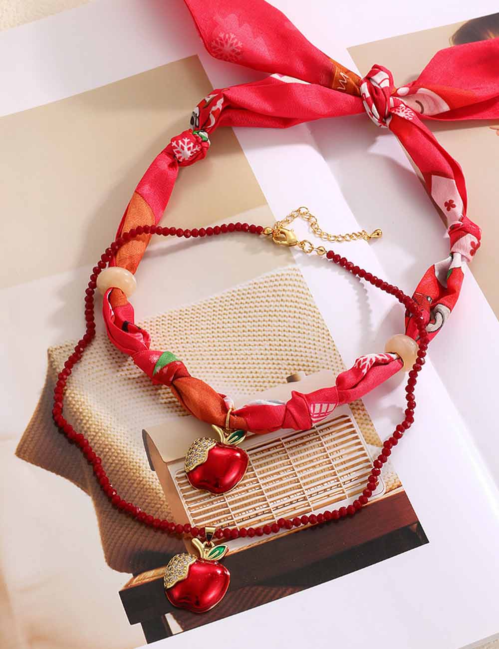 Dainty Enamel Apple Pendant Christmas Necklace