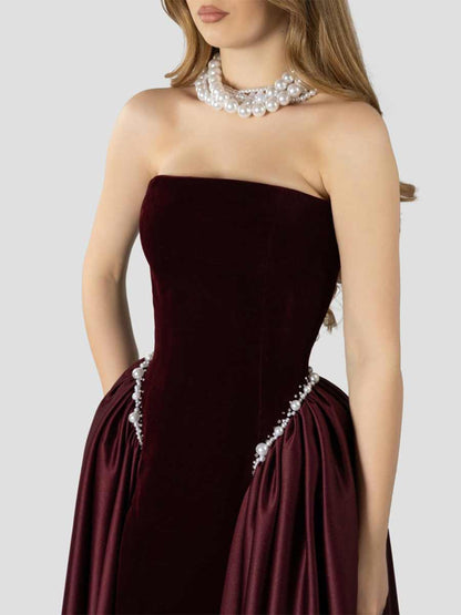 Talia Pearl Strapless Maxi Dress In Red