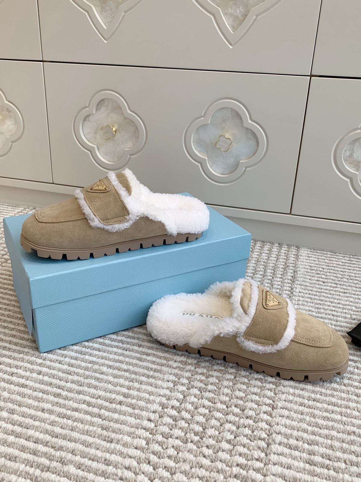 Pra Slippers Desert Beige Suede & Shearling 478568