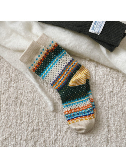 Rufia - Retro Checkered Knit Crew Socks for Winter