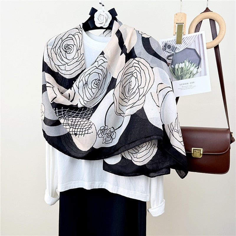 Thin Printed Long Silk Scarf