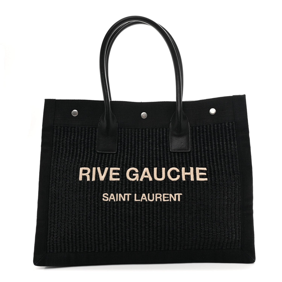 Raffia Linen Calfskin Rive Gauche Tote Black
