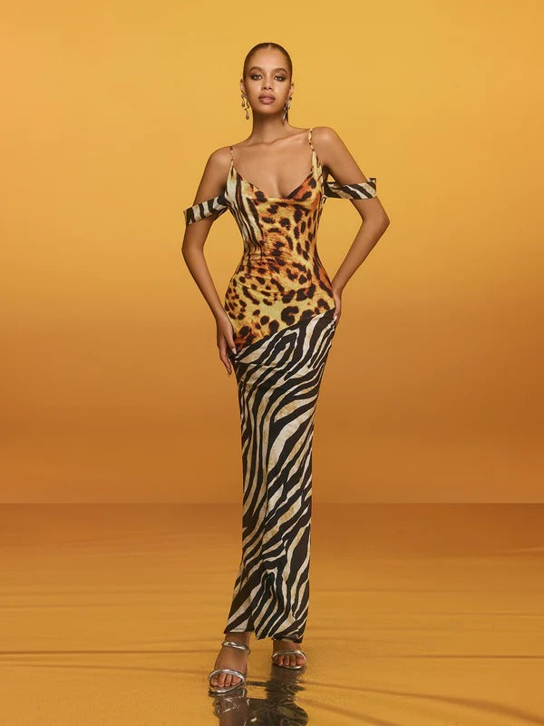 Blyxar Cowl Neck Leopard Maxi Dress