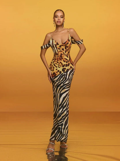 Blyxar Cowl Neck Leopard Maxi Dress