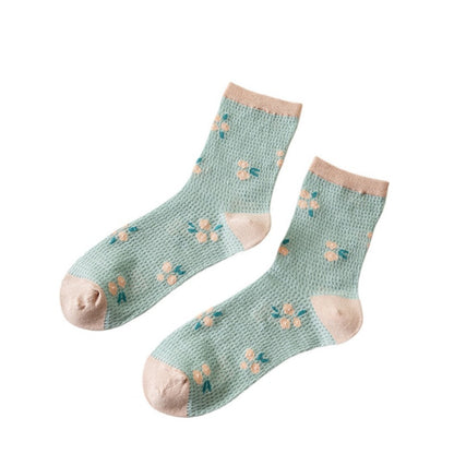 Rufia - Delicate Floral Mid-Calf Mesh Socks -Thin &amp; Breathable