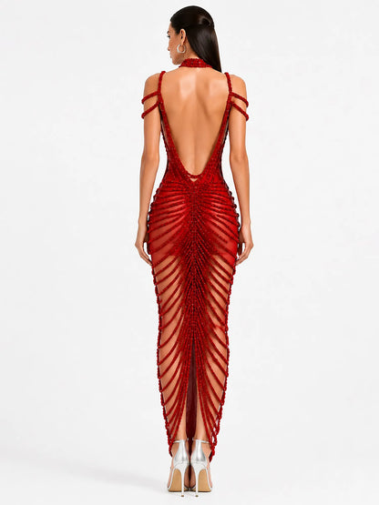 Olivia Rhinestone Cut-Out Maxi Dress