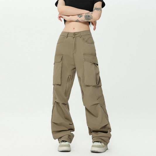 Maillard Color Wide-Leg Cargo Pants Men's Vintage Style
