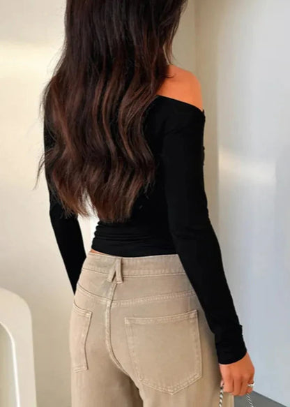 Slim Fit Long Sleeve Black Stretch Top
