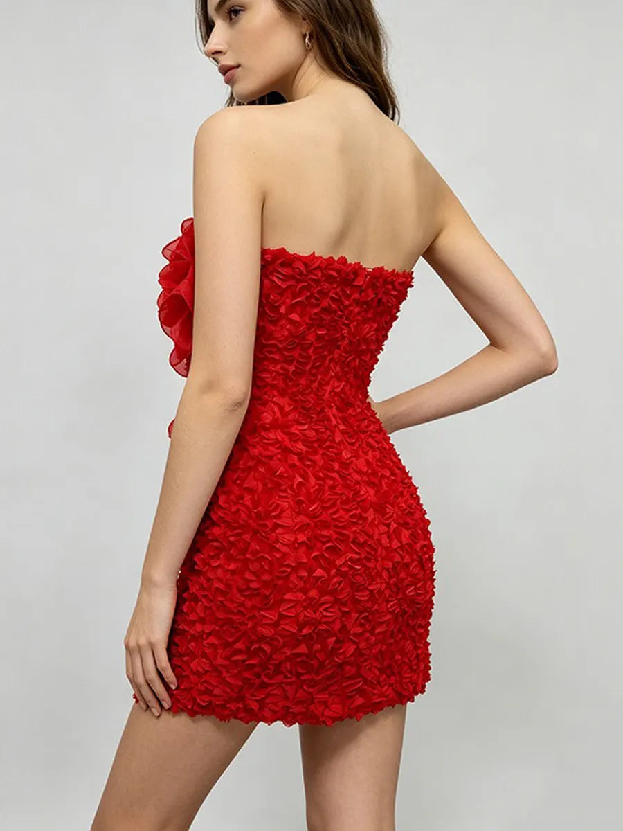 Karina Sexy 3D Floral Strapless Mini Dress