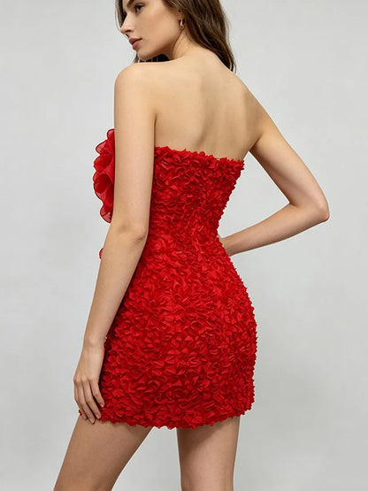 Karina Sexy 3D Floral Strapless Mini Dress