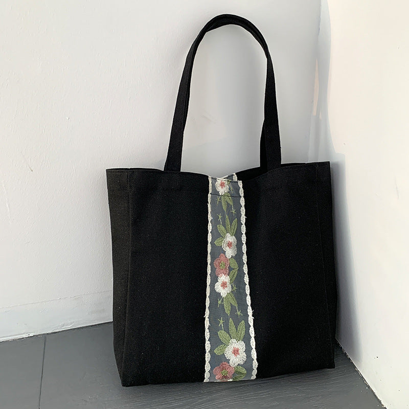 Flower Embroidered Canvas Bag
