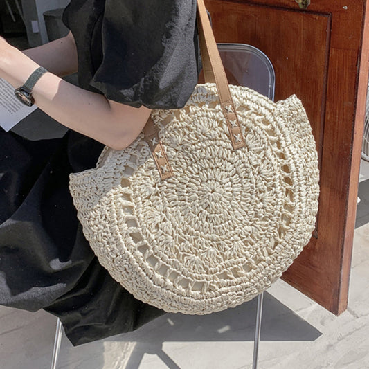 Cosbai - Round Hollow Woven Bag