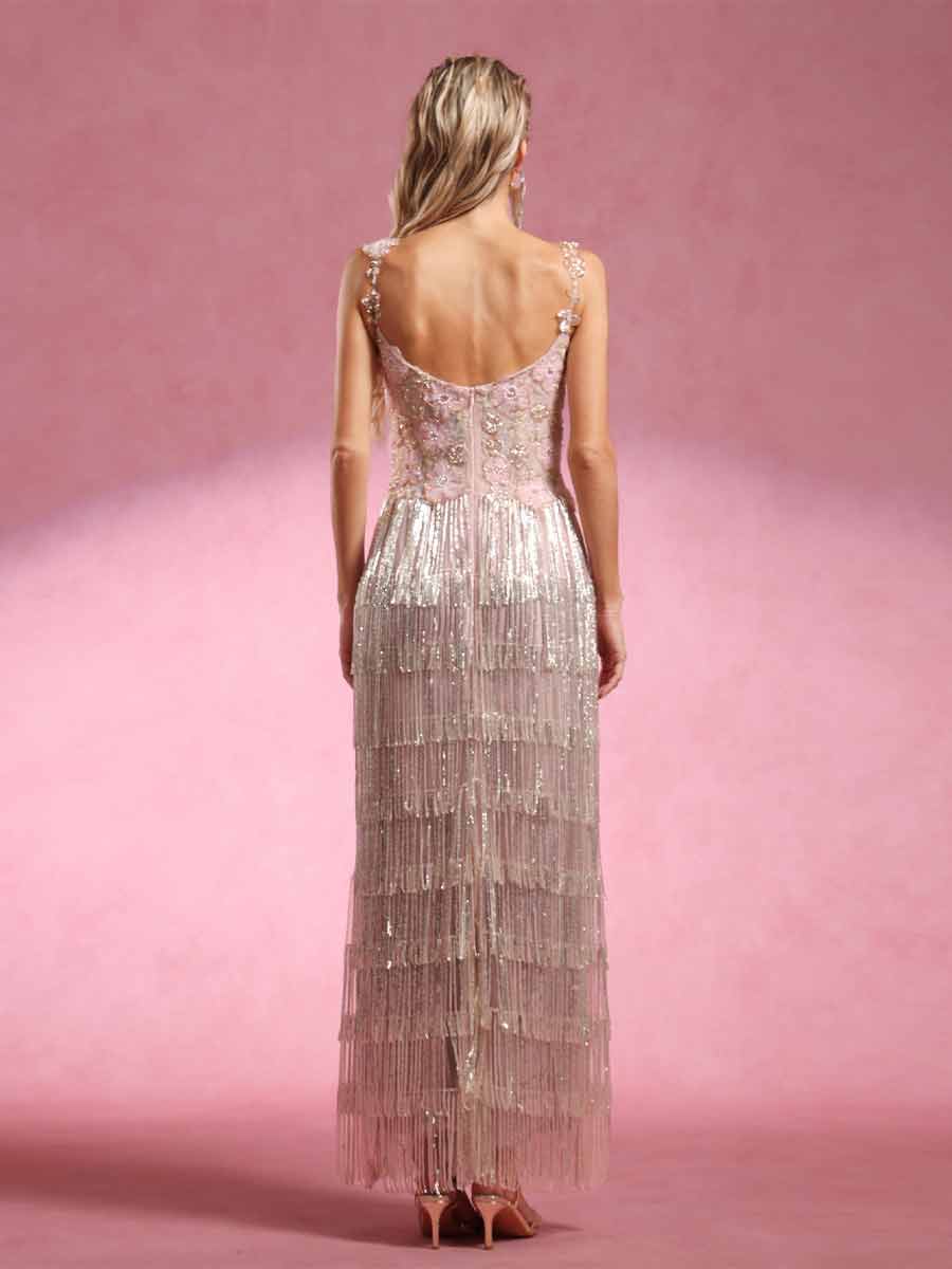 Coraline Diamond Fringe Maxi Dress
