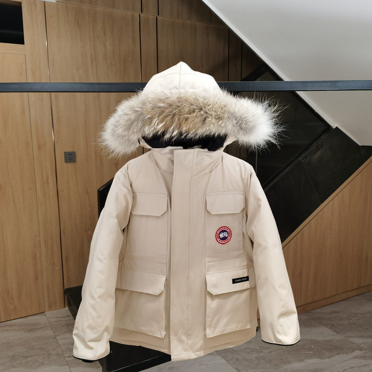 Canada Goose Children Parka Jacket Off White Fox Fur Polyester Cotton