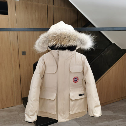 Canada Goose Children Parka Jacket Off White Fox Fur Polyester Cotton