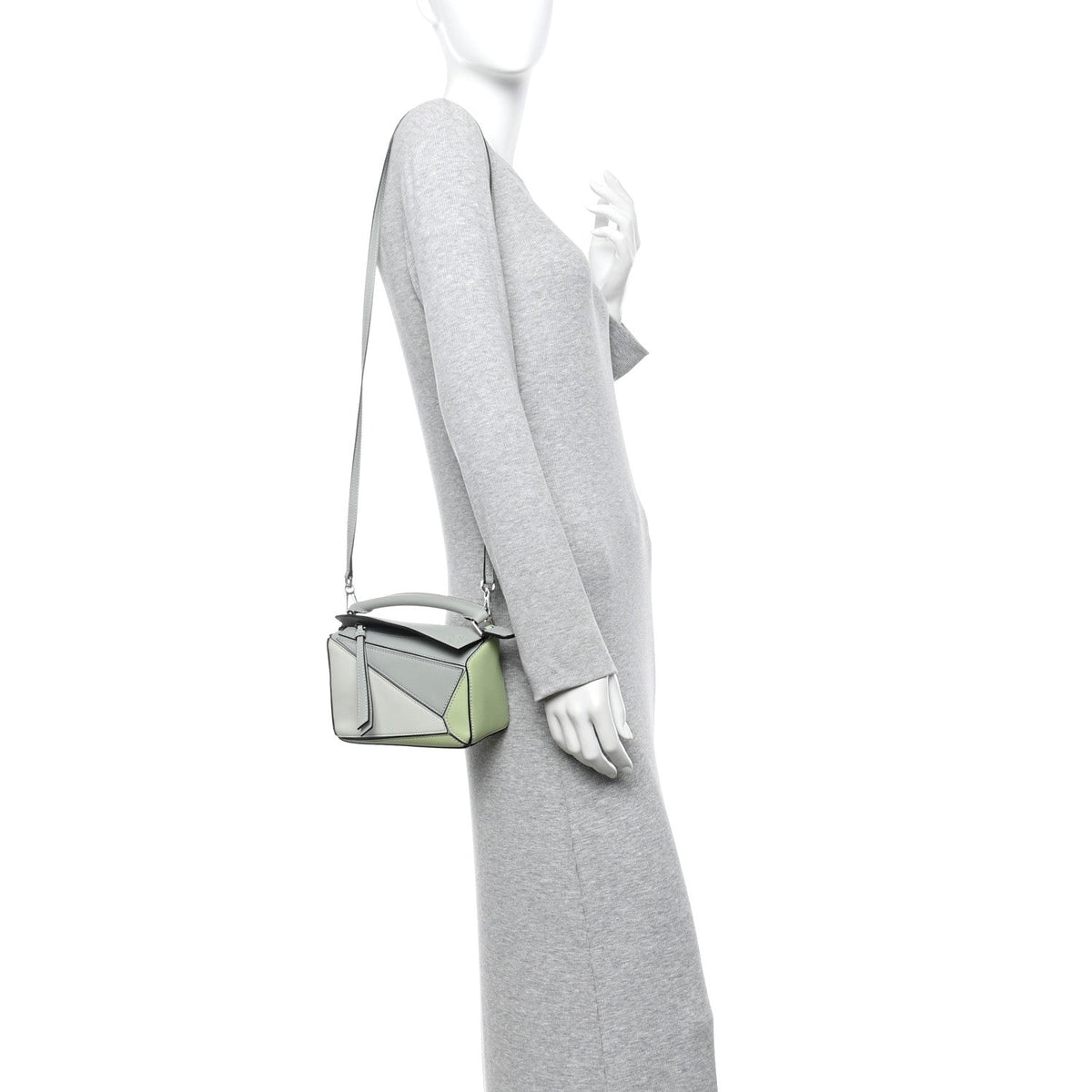 Calfskin Mini Puzzle Bag Ash Grey Light Celadon
